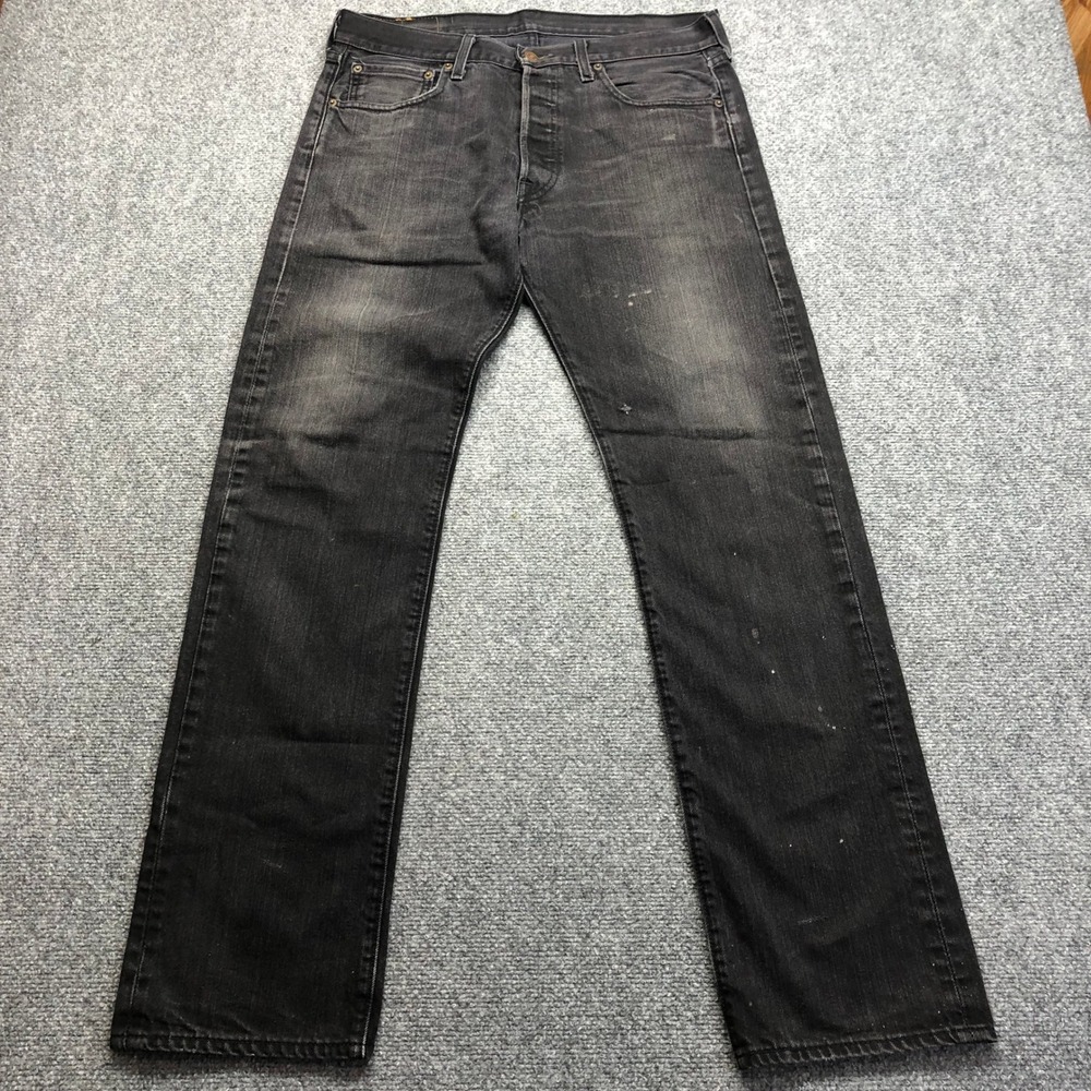 Levis 501 Original Fit Jeans Mens 34x32 Faded Black Straight Leg Denim